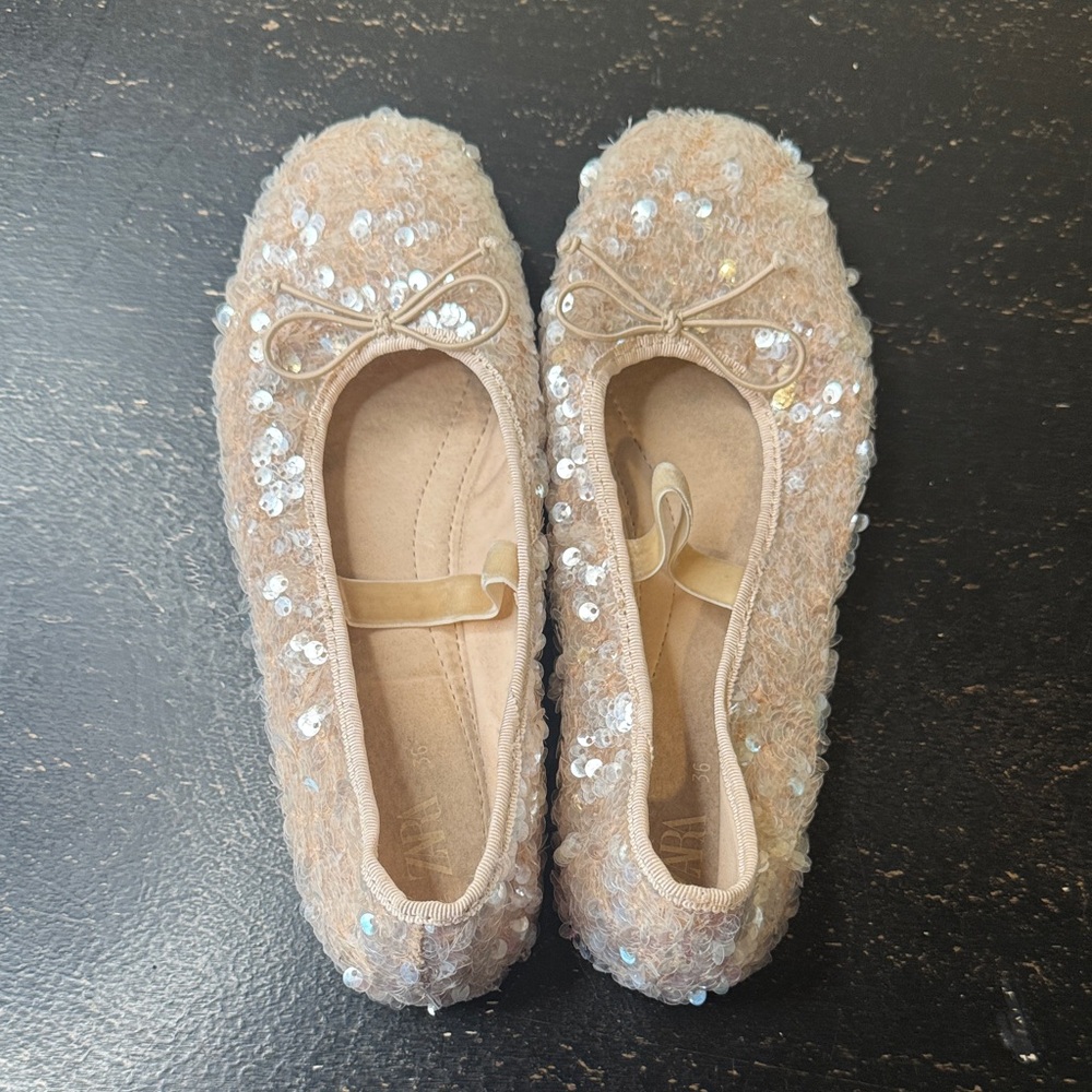 Zara Beige Sequin Girls Dress Shoes